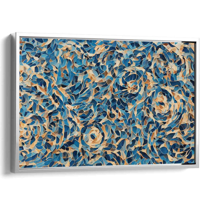 Azure Puzzle Pieces: Abstract Blue and Beige Mosaic Canvas Art Print