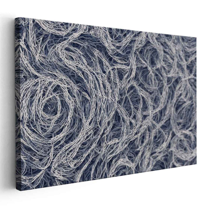 Oceanic Echoes Dance Freely: Abstract Navy and White Line Art Canvas