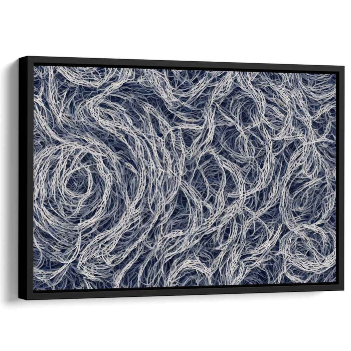Oceanic Echoes Dance Freely: Abstract Navy and White Line Art Canvas