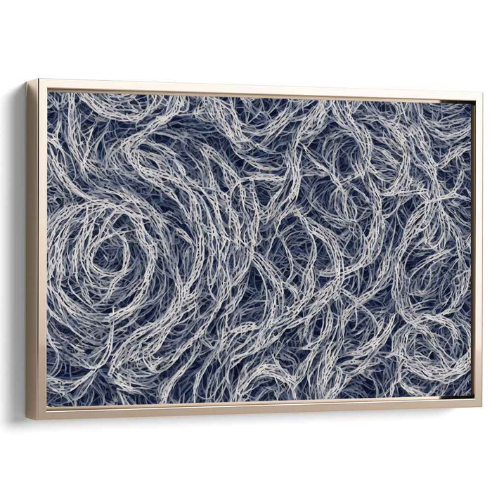 Oceanic Echoes Dance Freely: Abstract Navy and White Line Art Canvas
