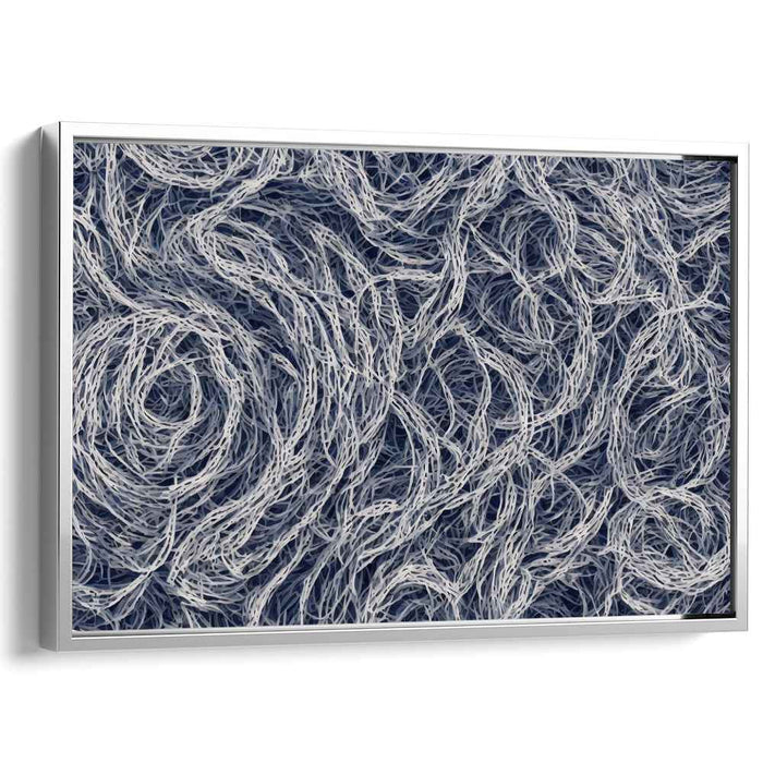 Oceanic Echoes Dance Freely: Abstract Navy and White Line Art Canvas