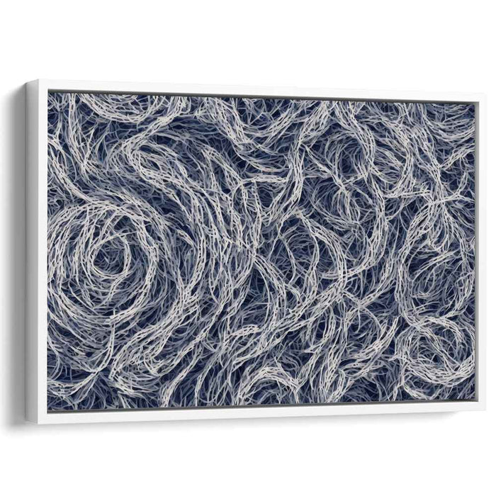 Oceanic Echoes Dance Freely: Abstract Navy and White Line Art Canvas