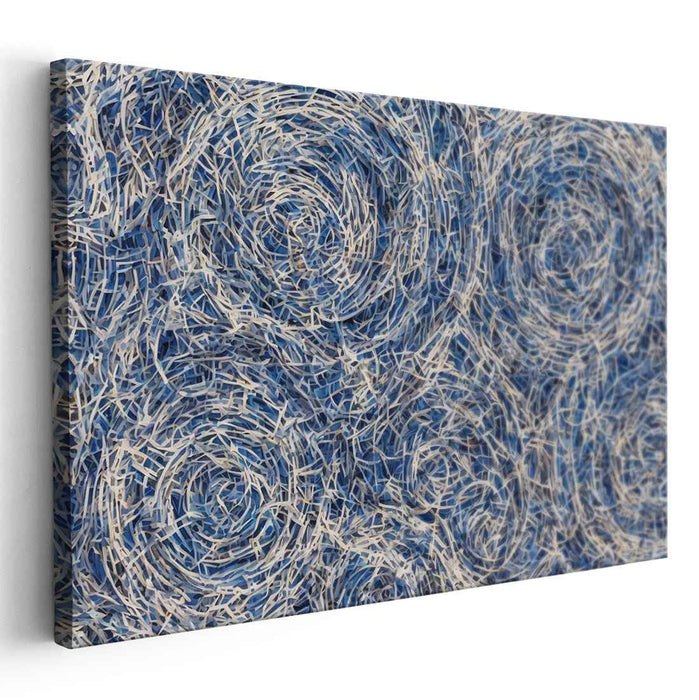 Sapphire Whirlpool Dreamscape: Abstract Blue and White Concentric Circles Canvas Art Print