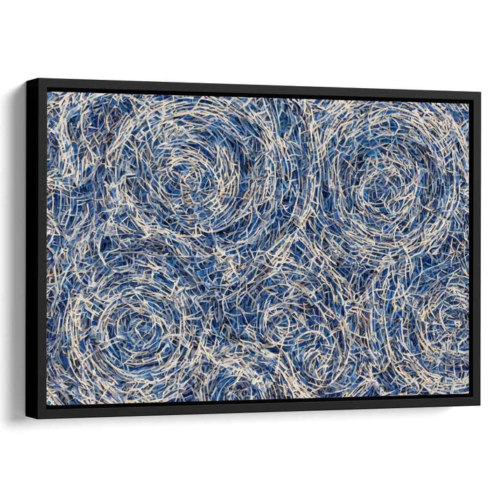Sapphire Whirlpool Dreamscape: Abstract Blue and White Concentric Circles Canvas Art Print