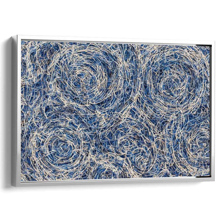 Sapphire Whirlpool Dreamscape: Abstract Blue and White Concentric Circles Canvas Art Print