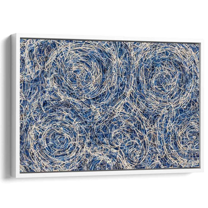 Sapphire Whirlpool Dreamscape: Abstract Blue and White Concentric Circles Canvas Art Print