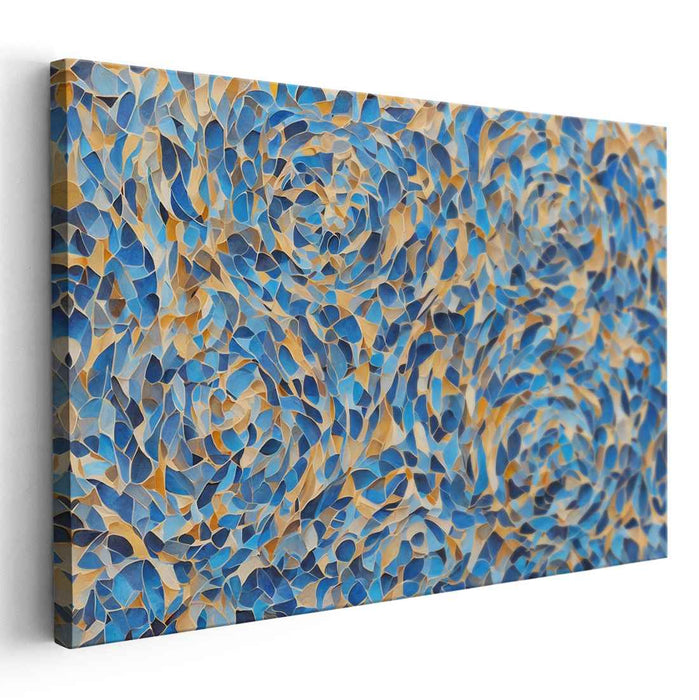Zenith Symphony: Abstract Mosaic of Calming Blues and Golden Hues Canvas Art