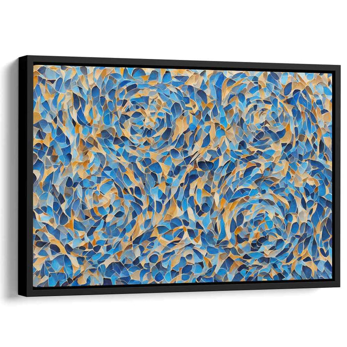 Zenith Symphony: Abstract Mosaic of Calming Blues and Golden Hues Canvas Art