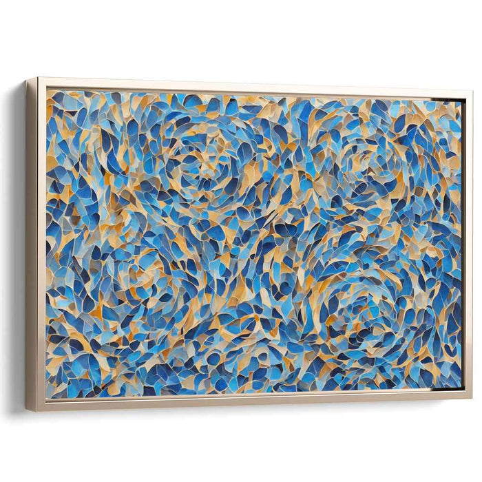 Zenith Symphony: Abstract Mosaic of Calming Blues and Golden Hues Canvas Art