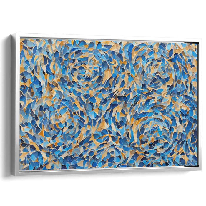 Zenith Symphony: Abstract Mosaic of Calming Blues and Golden Hues Canvas Art