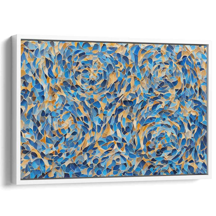 Zenith Symphony: Abstract Mosaic of Calming Blues and Golden Hues Canvas Art