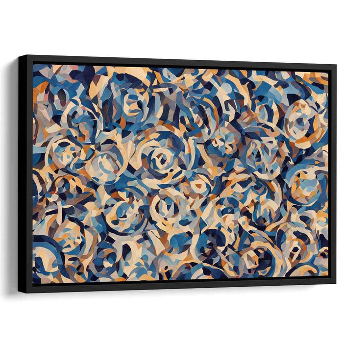 Swirling Geometries: Abstract Cubist Blue and Beige Canvas Art Print