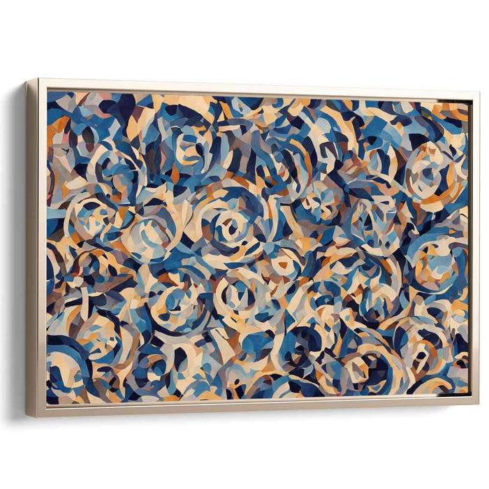 Swirling Geometries: Abstract Cubist Blue and Beige Canvas Art Print