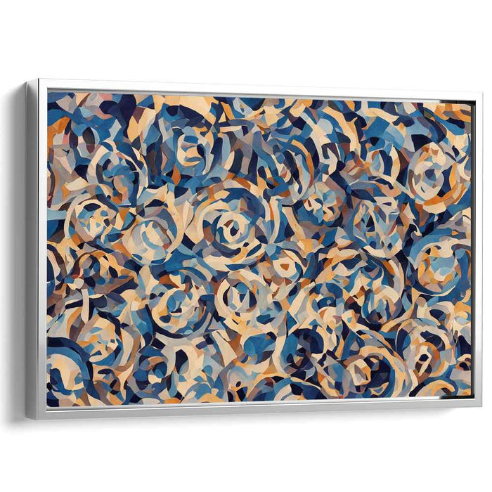 Swirling Geometries: Abstract Cubist Blue and Beige Canvas Art Print
