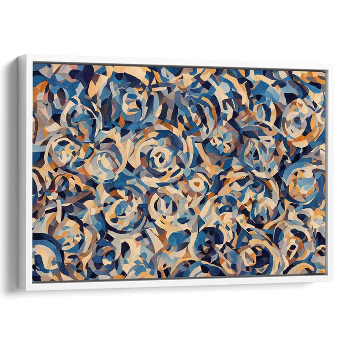 Swirling Geometries: Abstract Cubist Blue and Beige Canvas Art Print