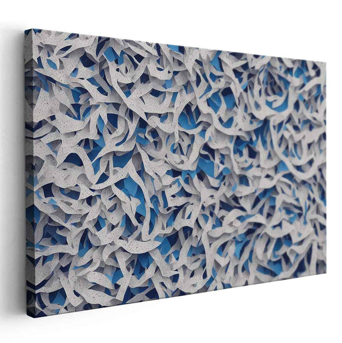 Whirlwind Azure Illusion: Abstract Blue and White Textured Canvas Art