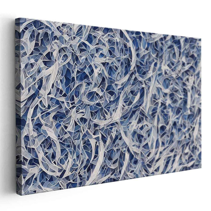 Aqua Echoes: Abstract Blue and White Swirls Canvas Art Print