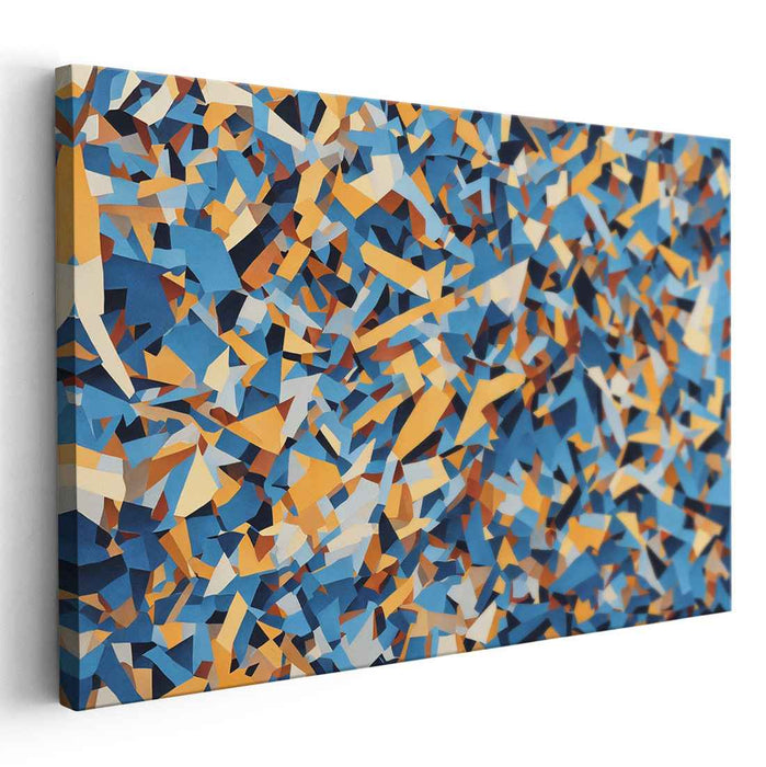 Cubist Symphony in Azure: Abstract Cubist Blue and Orange Canvas Art Print