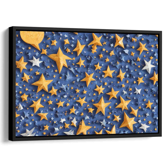 Starry Night Reflections: Golden and Silver Stars on Deep Blue Canvas Art Print