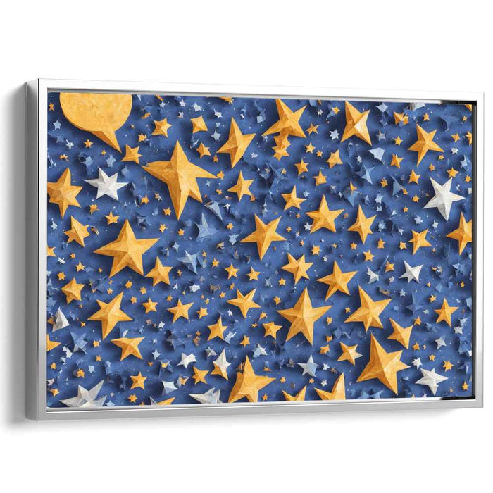 Starry Night Reflections: Golden and Silver Stars on Deep Blue Canvas Art Print