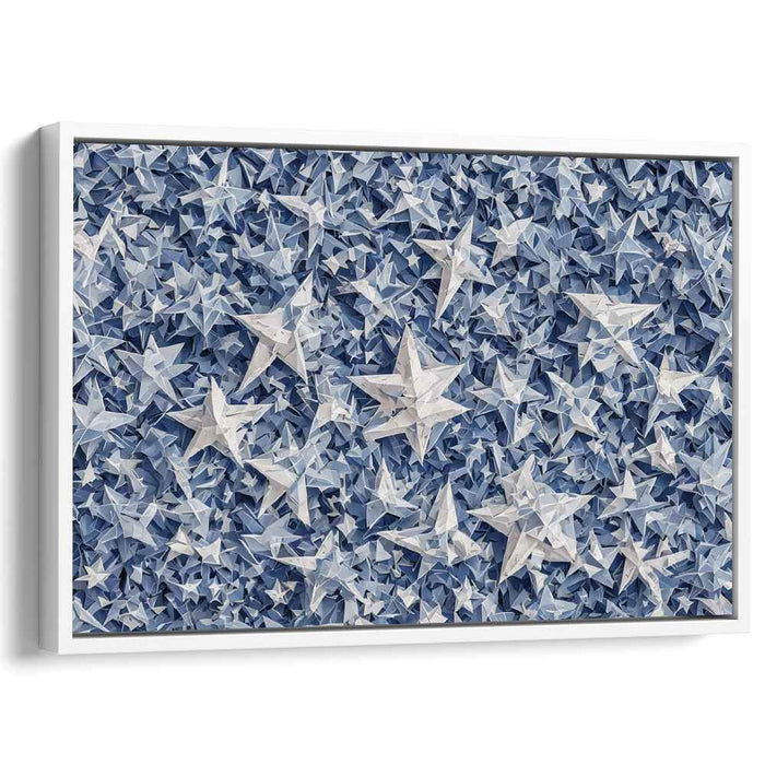 Tranquil Azure Celestial Collage Painting: Serene Blue Paper Star Mosaic Canvas Art