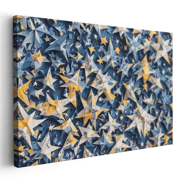 Celestial Rhapsody: A Celestial Harmony in Blue and Gold Canvas Art