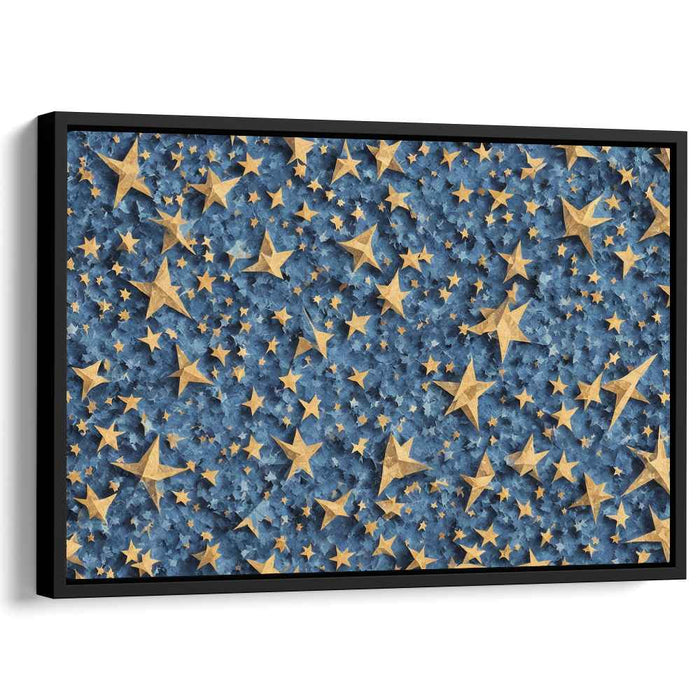 Stardust Symphony Glowing in Darkness: Golden Stars on Midnight Blue Canvas Art Print