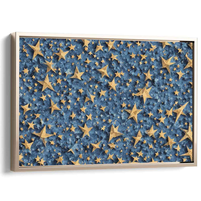 Stardust Symphony Glowing in Darkness: Golden Stars on Midnight Blue Canvas Art Print