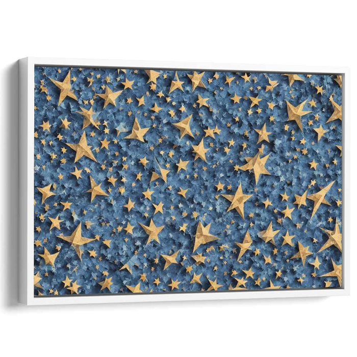 Stardust Symphony Glowing in Darkness: Golden Stars on Midnight Blue Canvas Art Print