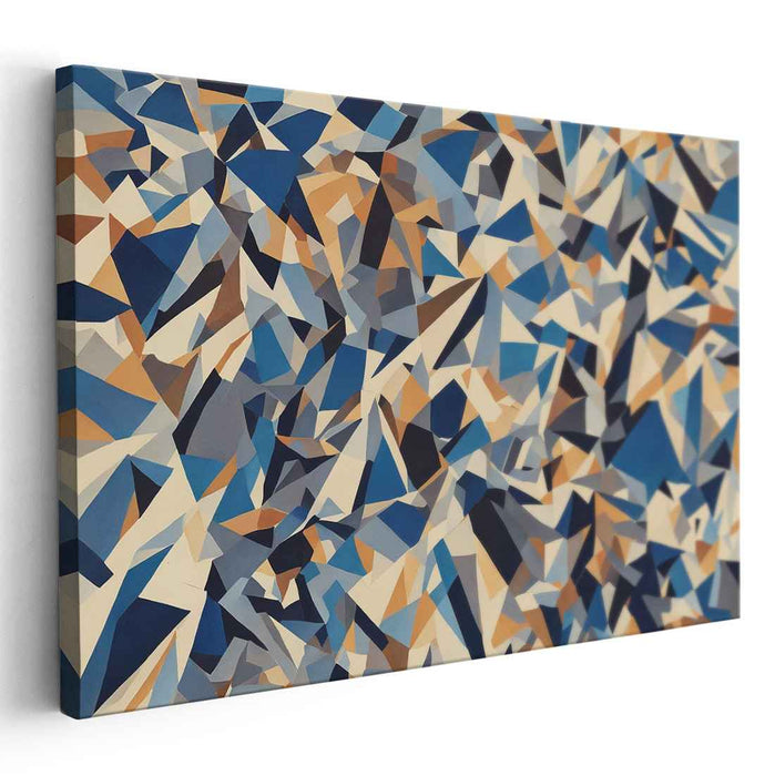 Geometric Cascade: A Symphony in Blues and Beiges Canvas Art Print