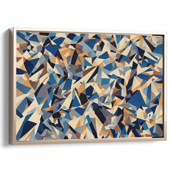 Geometric Cascade: A Symphony in Blues and Beiges Canvas Art Print