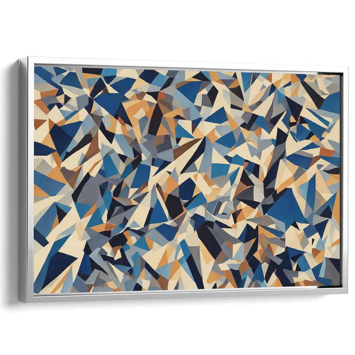 Geometric Cascade: A Symphony in Blues and Beiges Canvas Art Print