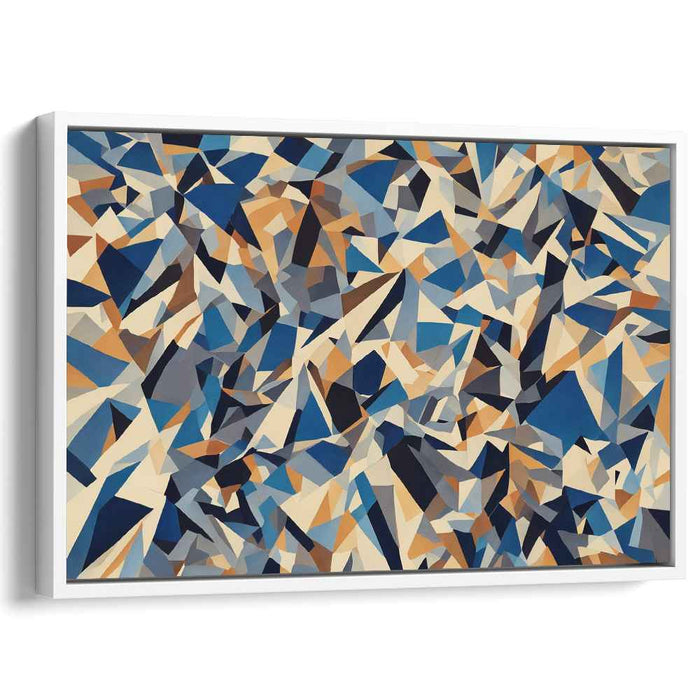 Geometric Cascade: A Symphony in Blues and Beiges Canvas Art Print