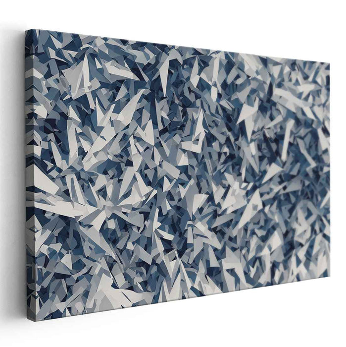 Fractal Frost: Abstract Geometric Blue and White Canvas Art