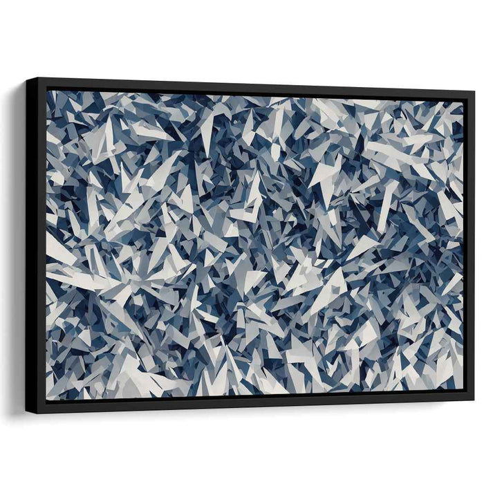 Fractal Frost: Abstract Geometric Blue and White Canvas Art