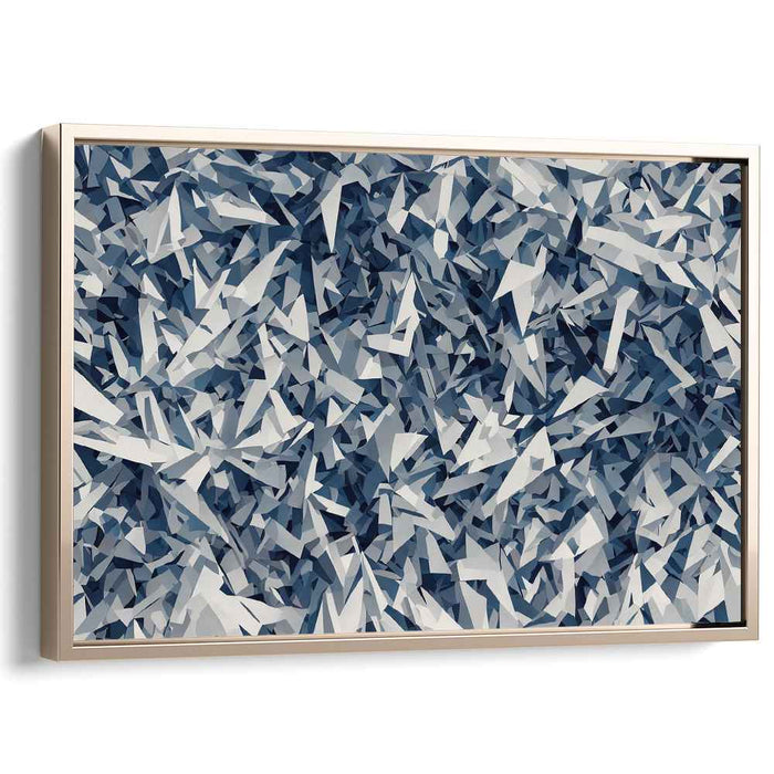 Fractal Frost: Abstract Geometric Blue and White Canvas Art