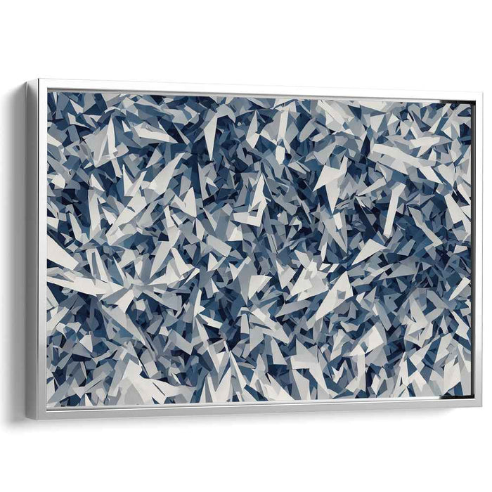 Fractal Frost: Abstract Geometric Blue and White Canvas Art