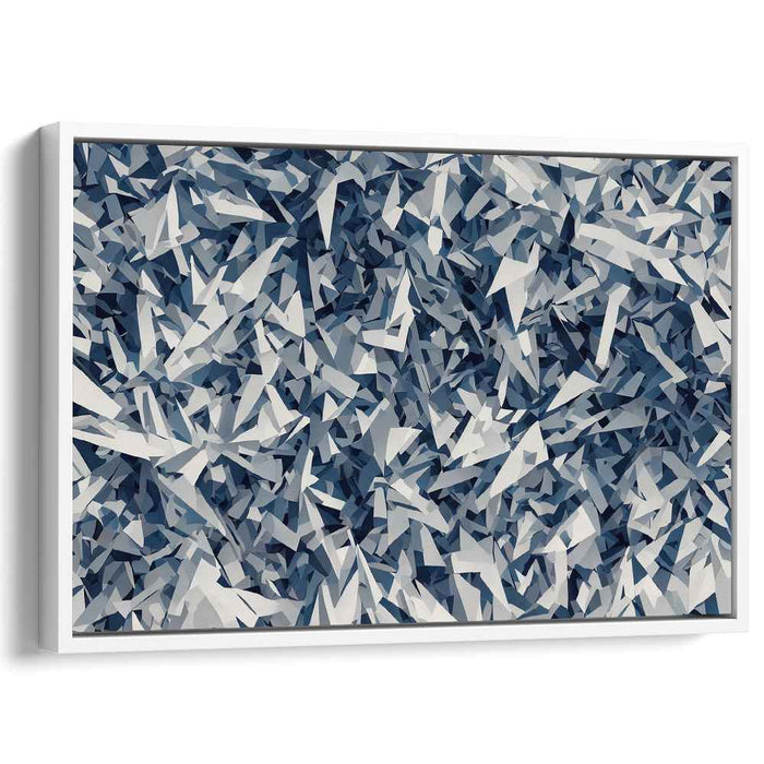 Fractal Frost: Abstract Geometric Blue and White Canvas Art