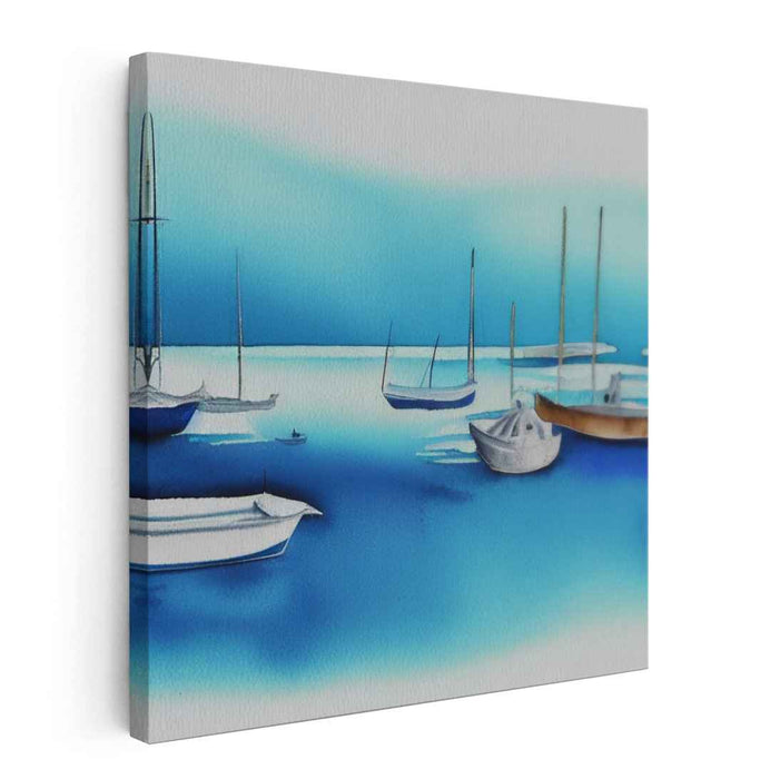 Sail Through Solitude: Minimalist Blue Boat Scene Canvas Art Print