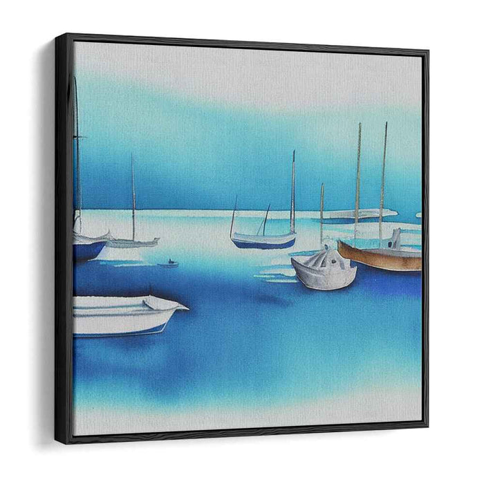 Sail Through Solitude: Minimalist Blue Boat Scene Canvas Art Print