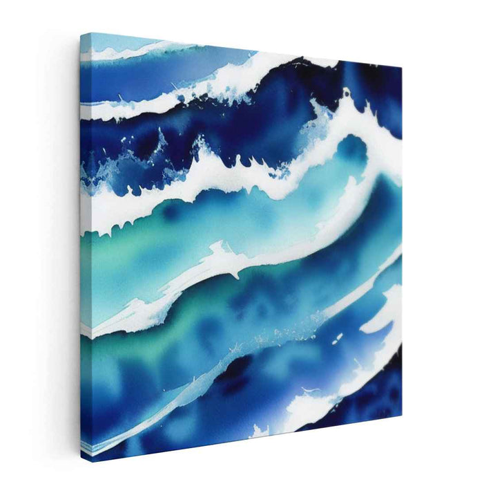Sapphire Waves: Abstract Watercolor Ocean Canvas Art Print