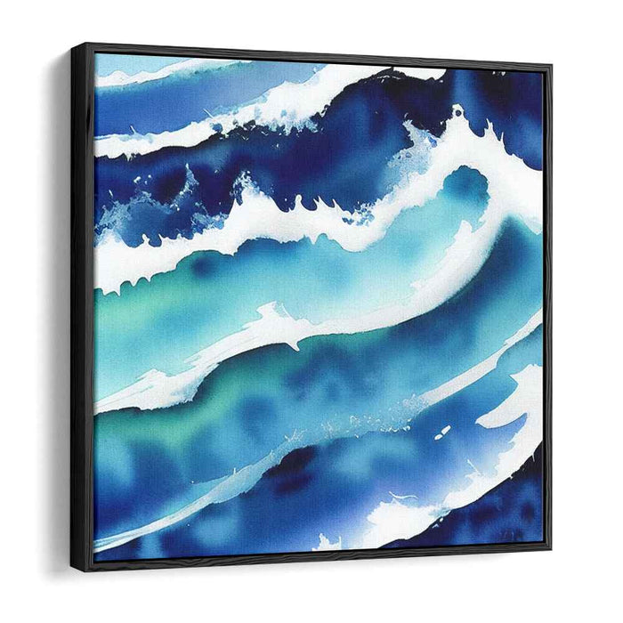 Sapphire Waves: Abstract Watercolor Ocean Canvas Art Print