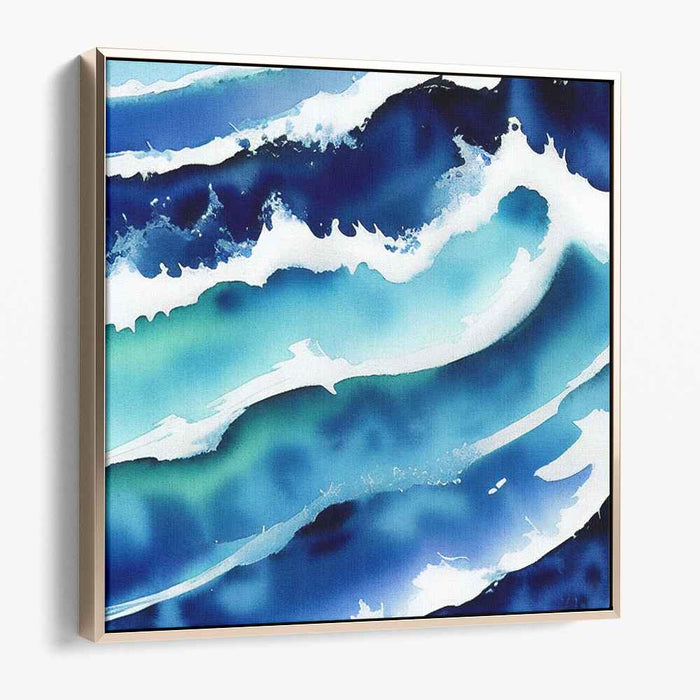 Sapphire Waves: Abstract Watercolor Ocean Canvas Art Print