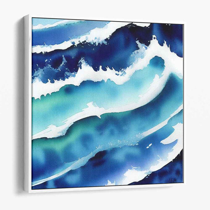 Sapphire Waves: Abstract Watercolor Ocean Canvas Art Print