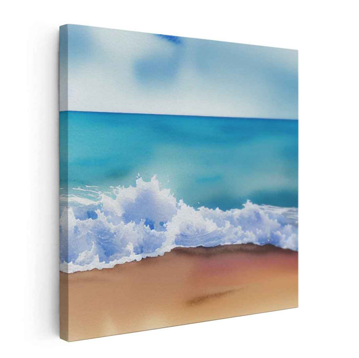 Whispering Sapphire Serenity: Tranquil Ocean Wave Watercolor Art Print