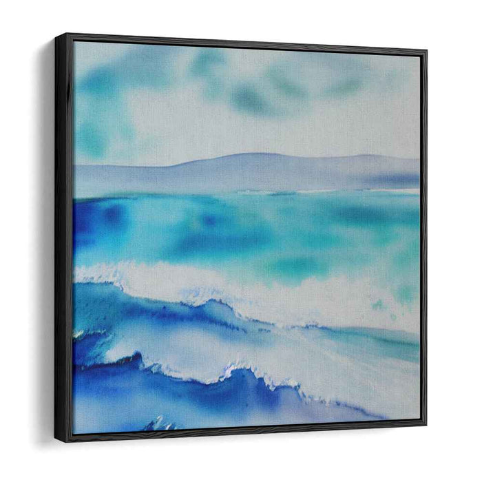 Horizon Whispers by the Sea: Coastal Dreamscape in Blue Watercolor Canvas Art