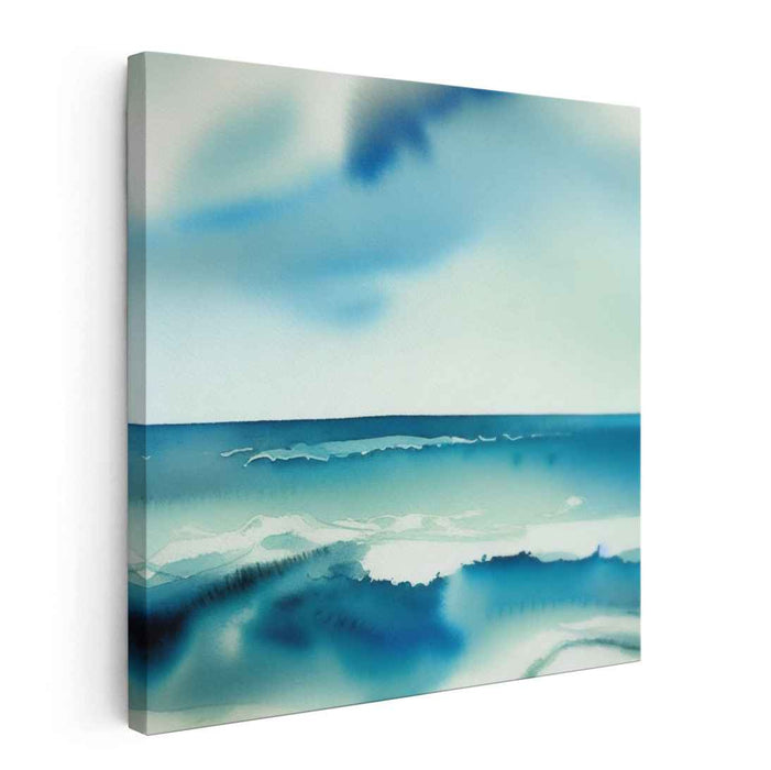 Whispers Of The Deep Blue: Tranquil Blue Ocean Watercolor Canvas Art Print