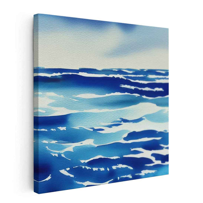 Aquatic Horizon Line: Watercolor Ocean Panorama Canvas Art