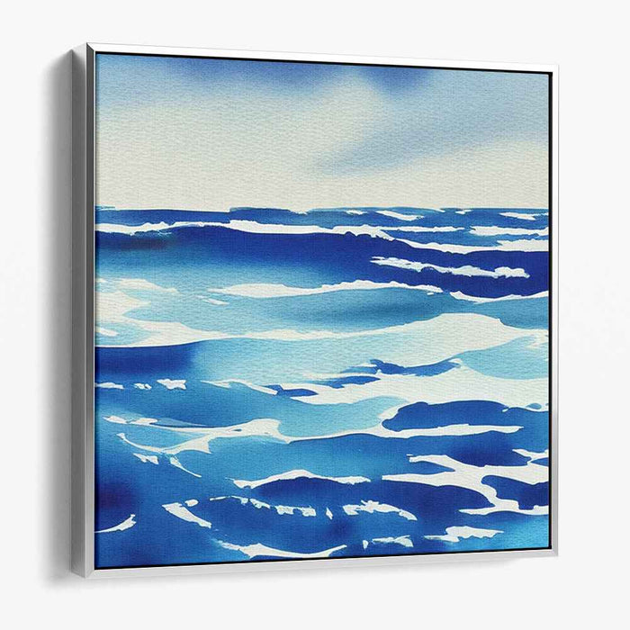 Aquatic Horizon Line: Watercolor Ocean Panorama Canvas Art