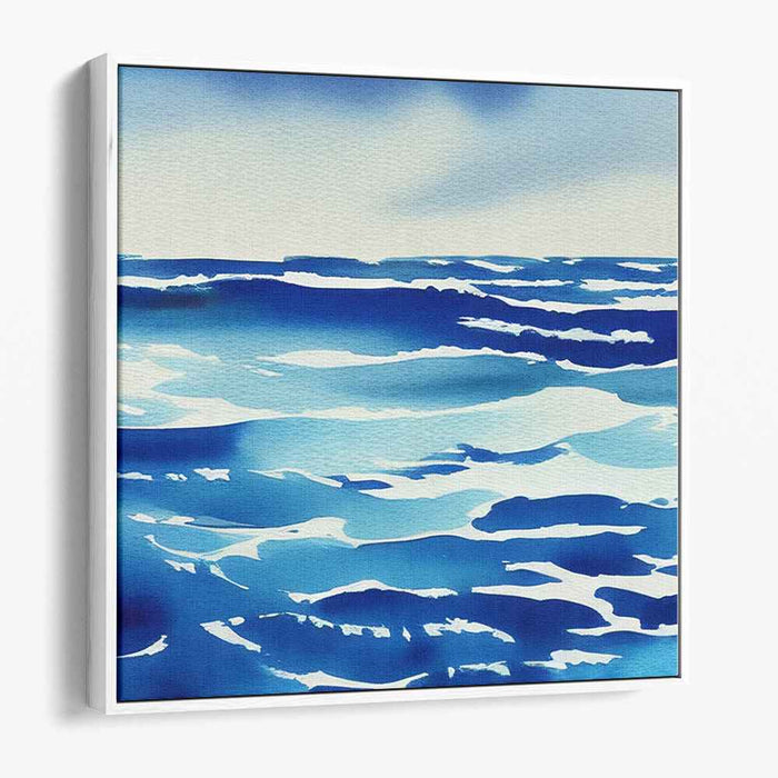 Aquatic Horizon Line: Watercolor Ocean Panorama Canvas Art